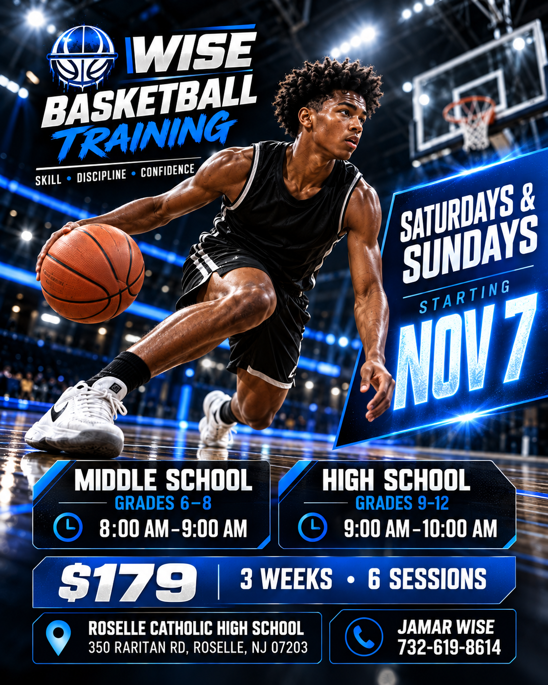 Wise Basketball Training flyer starting November 7
